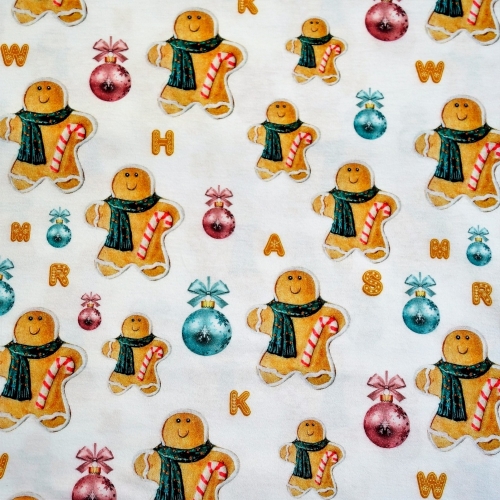 Baumwolljersey Weihnachten Lebkuchenmann / Weiß